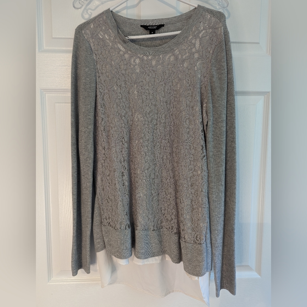 Simply Vera VeraWang | Lace Top with Attached White Undershirt | Grey | M